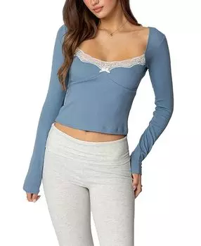 Топ с кружевной отделкой Morgyn в рубчик Edikted, синий