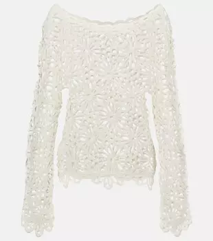 Топ с кружевом и цветочным принтом реглан Norma Kamali, кремовый