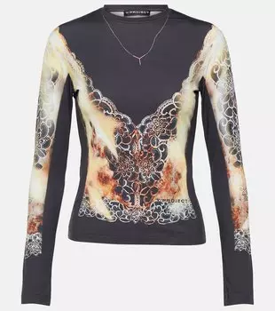 Топ с кружевом и принтом Y/Project, черный