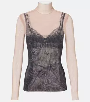 Топ с кружевом в стиле тромплёй Balenciaga, Black/Light Beige
