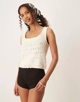 Топ с квадратным вырезом ASOS DESIGN из фактурной пряжи кремового цвета