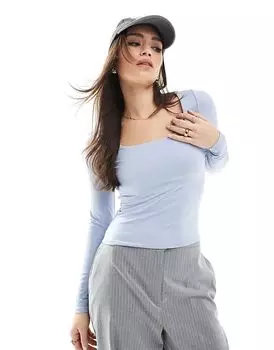 Топ с квадратным вырезом и длинными рукавами синего цвета Hollister