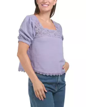 Топ с квадратным вырезом и объемными рукавами, связанный крючком Democracy, цвет Lavender