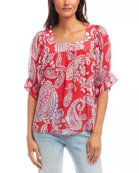 Топ с квадратным вырезом и рукавами-рюшами Karen Kane, мультиколор