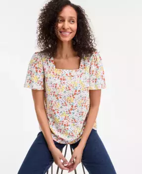 Топ с квадратным вырезом Petite Style & Co, белый