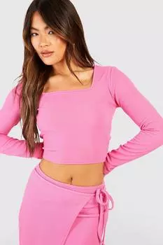 Топ с квадратным вырезом в ребинку Boohoo, розовый