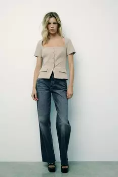 Топ с квадратным вырезом ZARA, темно-бежевый