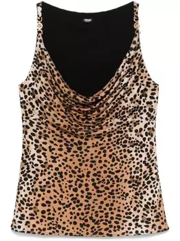 Топ с леопардовым принтом и воротником-хомутиком Versace, коричневый