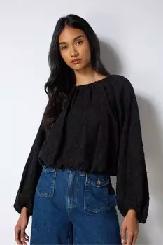 Топ с леопардовым жаккардовым узором и подолом пузырем Ro&Zo, черный