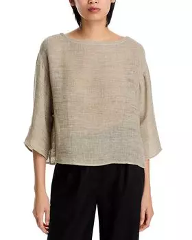 Топ с лодочным вырезом и свободным кроем из смесового льна Eileen Fisher, коричневый/бежевый