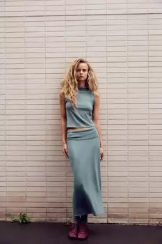 Топ с люверсами и бретельками через шею ZARA, бирюзовый