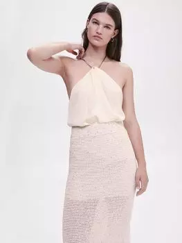 Топ с металлической деталью Mango Halterneck, светло-бежевый