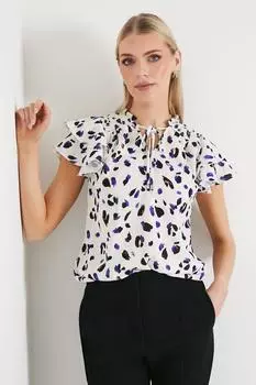Топ с объемным подолом и животным принтом на рукавах-флейте Debenhams, белый