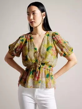 Топ с объемными рукавами и рюшами Ted Baker Gabbyie, разноцветный