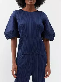 Топ с объемными рукавами и техническими складками Pleats Please Issey Miyake, синий