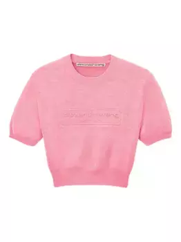 Топ с объемными рукавами и тисненым логотипом Alexander Wang, розовый