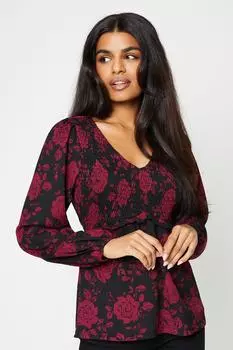 Топ с объемными рукавами и V-образным вырезом для миниатюрных размеров Dorothy Perkins, мультиколор