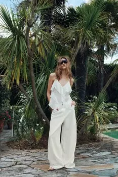 Топ с оборками и бретельками ZARA, белый