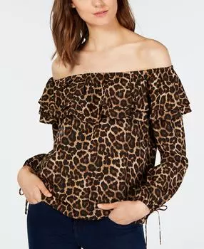 Топ с оборками и принтом cheetah, обычные и миниатюрные размеры Michael Kors