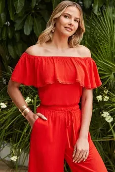 Топ с оборками и вырезом бардо Sosandar, красный