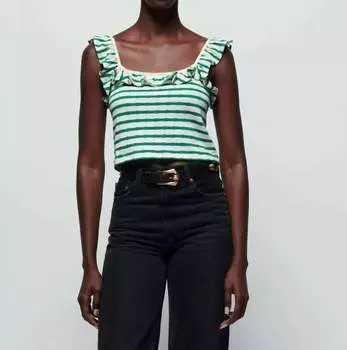 Топ с оборками Rosa Stripe в зеленую полоску Nation LTD