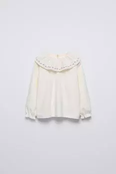 Топ с оборкой на горловине ZARA, цвет Light ecru