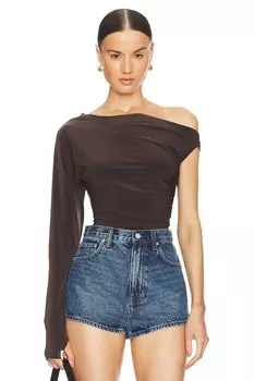 Топ с одним рукавом и драпировкой сбоку Norma Kamali, коричневый