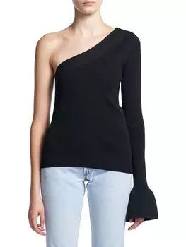 Топ с одним рукавом и оборками на манжетах Theory Black