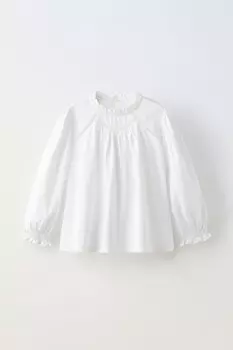 Топ с отделкой из кружева ZARA, белый