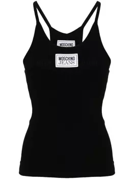 Топ с отделкой в рубчик и нашивкой-логотипом MOSCHINO JEANS, черный
