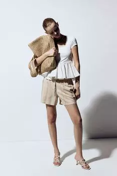 Топ с открытой спиной и баской H&M, бежевый