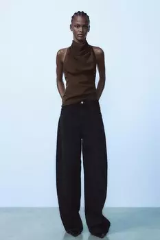 Топ с открытой спиной и завязками на шее ZARA, шоколад