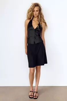 Топ с открытой спиной и завязками на шее ZARA, черный
