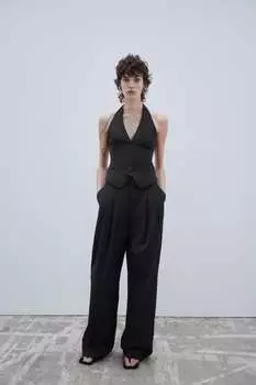 Топ с открытой спиной из смешанного нейлона ZARA, темно-синий