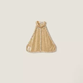 Топ с открытой спиной из вышитой органзы Miu Miu, бежевый