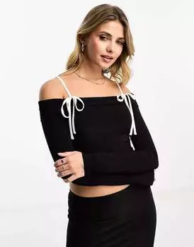 Топ с открытыми плечами ASOS черного цвета с контрастным ремешком