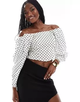 Топ с открытыми плечами ASOS DESIGN с точечным принтом