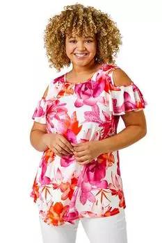 Топ с открытыми плечами и цветочным принтом Curve Roman, розовый