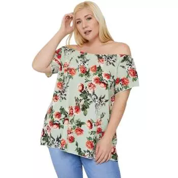 Топ с открытыми плечами и цветочным принтом FASHNZFAB, цвет sage green/floral