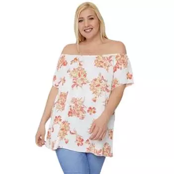 Топ с открытыми плечами и цветочным принтом FASHNZFAB, цвет coral/floral