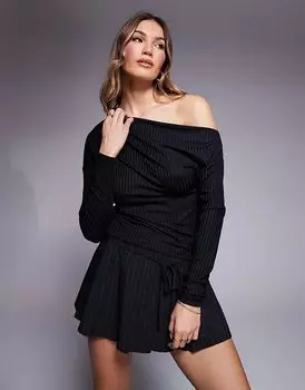 Топ с открытыми плечами и длинными рукавами в рубчик черного цвета ASOS DESIGN