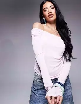 Топ с открытыми плечами и длинными рукавами ASOS DESIGN пастельно-розового цвета