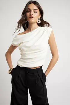 Топ с открытыми плечами и драпировкой River Island, бежевый