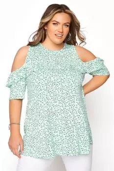 Топ с открытыми плечами и оборками Yours, зеленый