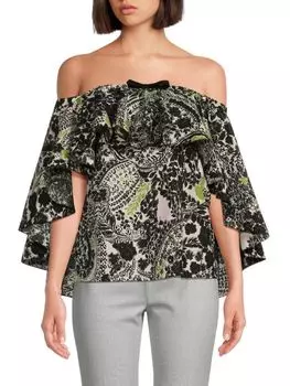 Топ с открытыми плечами и принтом Giambattista Valli, цвет Black Ivory