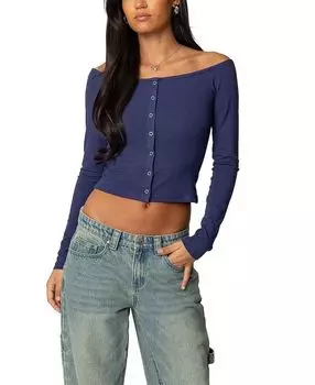 Топ с открытыми плечами и пуговицами Edikted, синий