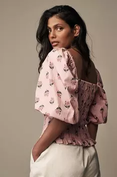 Топ с открытыми плечами и пышными рукавами Laura Ashley, розовый