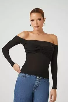 Топ с открытыми плечами и рюшами Forever 21, черный