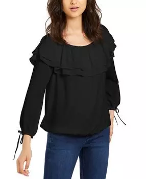 Топ с открытыми плечами и рюшами, обычные и миниатюрные размеры Michael Kors, черный