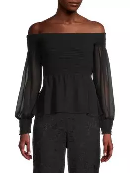 Топ с открытыми плечами и сборками Georgette Donna Karan New York, черный
